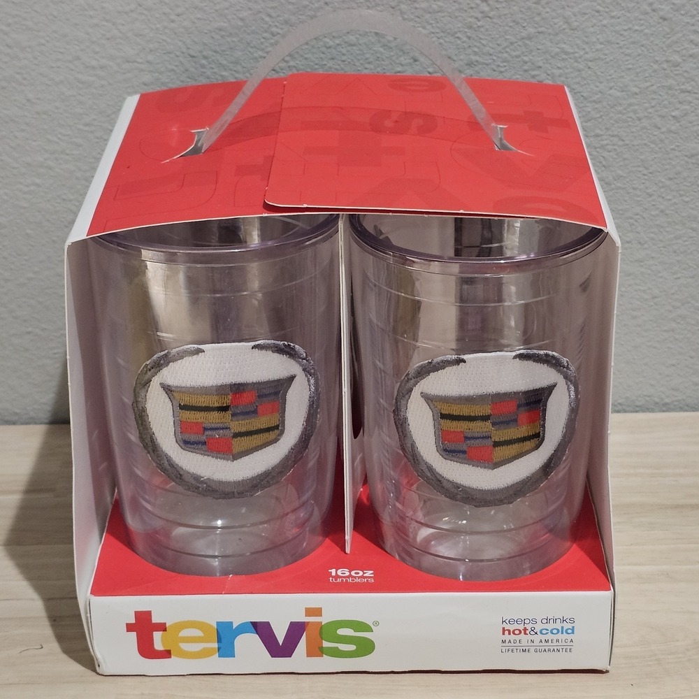 Set Of 4 Tervis Insulated Tumblers With Cadillac Logo NEW 16 oz. Double Walled